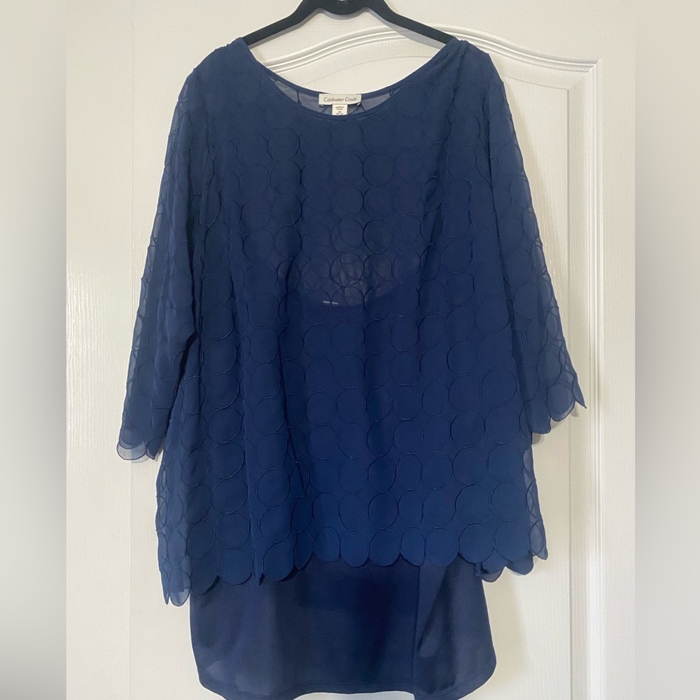Coldwater Creek Navy Blue Sheer Overlay Top Women’s Size 2X